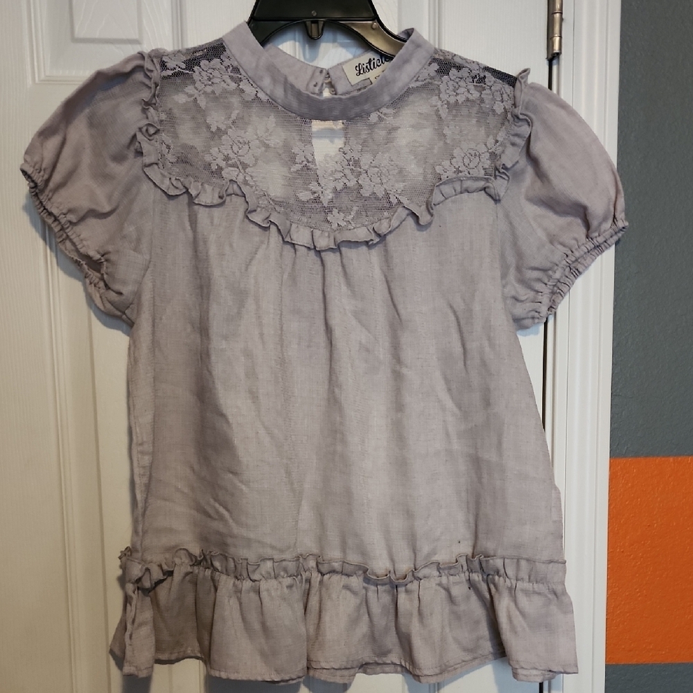 Listicle Beige Blouse Ruffled With Lace Top